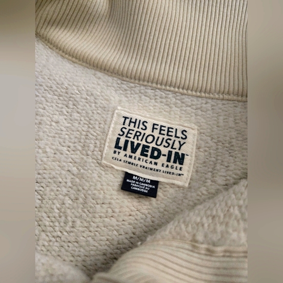 AE Big Hug Henley Sweatshirt Beige Cream Striped Fall Tops - Picture 3 of 8